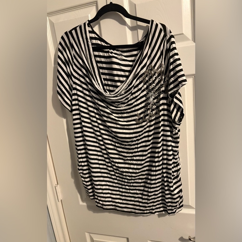 357- Lane Bryant Black and White Striped Drape Neck Top